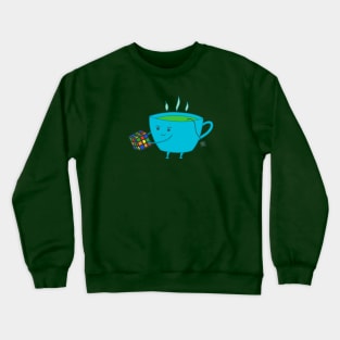 A Cup of Tea Solves Everything - cute and funny tea cup on green Crewneck Sweatshirt